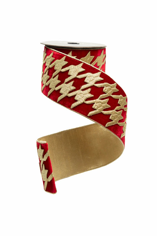 Listón Pata de Gallo Terciopelo Rojo y Dorado