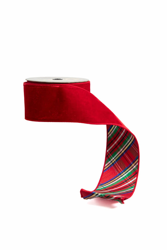 Listón Terciopelo Rojo Reversible Escocés