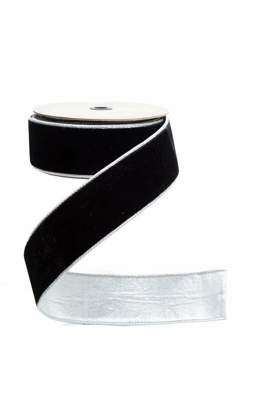 Listón Terciopelo Negro Reversible Plata