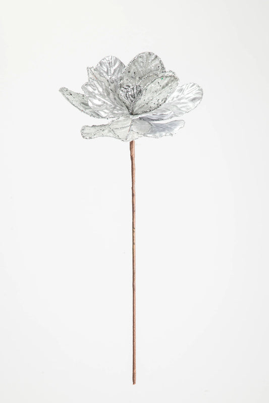 Flor de Magnolia Plata Metálica