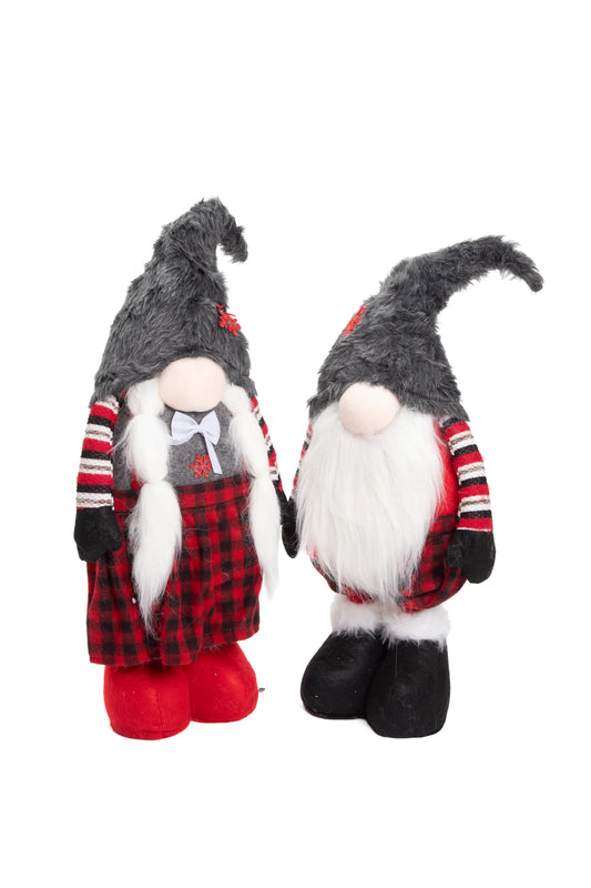 Pareja de Gnomos Navideños de Tela a Cuadros Rojo y Negro