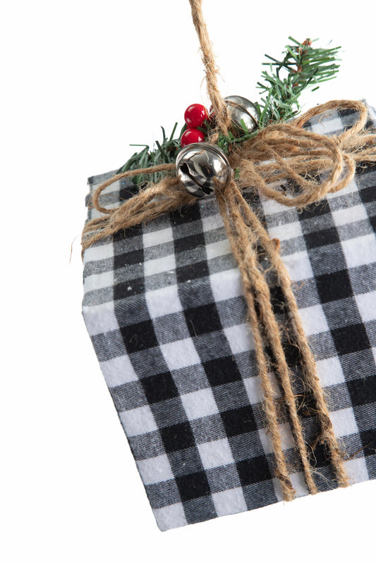 Colgante Regalo Cuadros Blanco y Negro con Campanitas