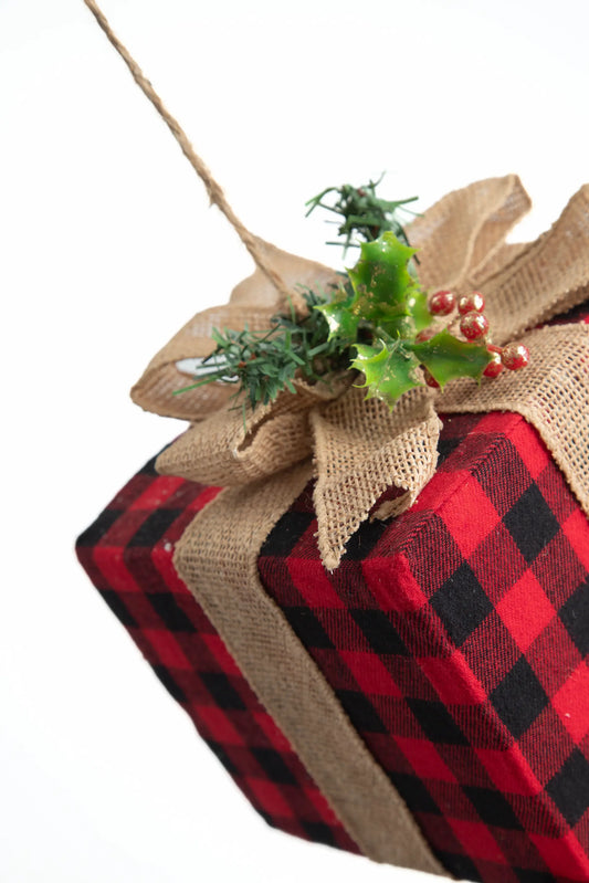 Colgante Caja de Regalo Cuadros Búfalo con Moño de Yute