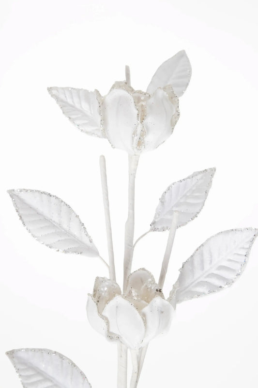 Vara de Magnolias Blancas con Brillantina
