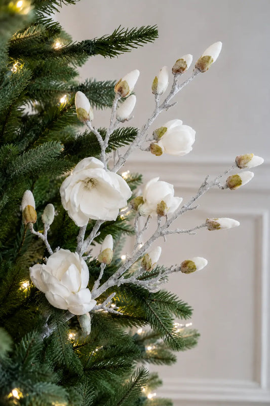 Flor de Magnolia Blanca con Brillantina