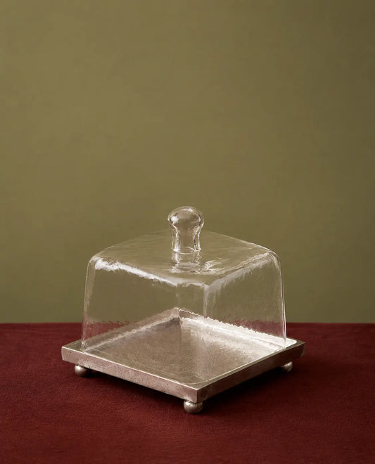 Domo de Cristal Cuadrado con Base de Aluminio 15cm
