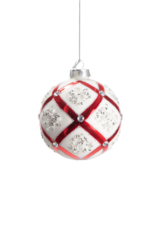 Ornamento Joyado Blanco y Rojo Esfera