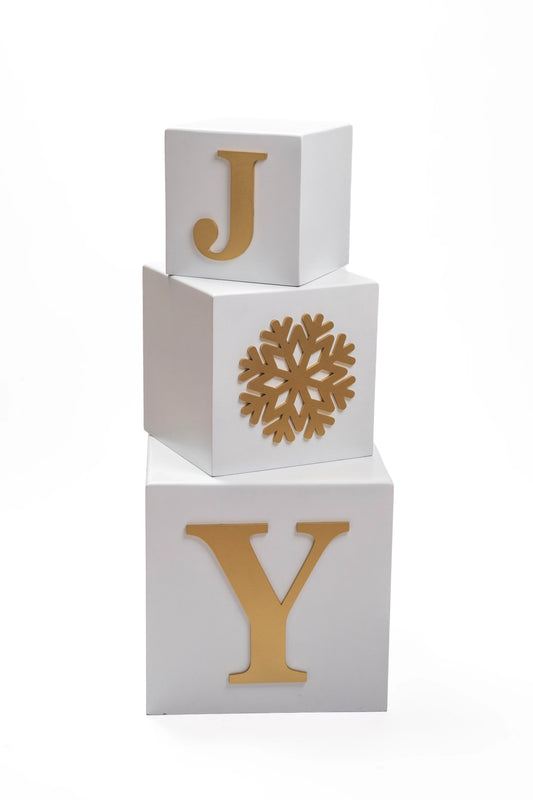 Set de 3 Cubos Decorativos "Joy" en Blanco y Dorado Gigante