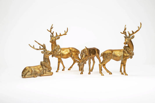 Set de 4 Ciervos Decorativos Dorado Antiguo