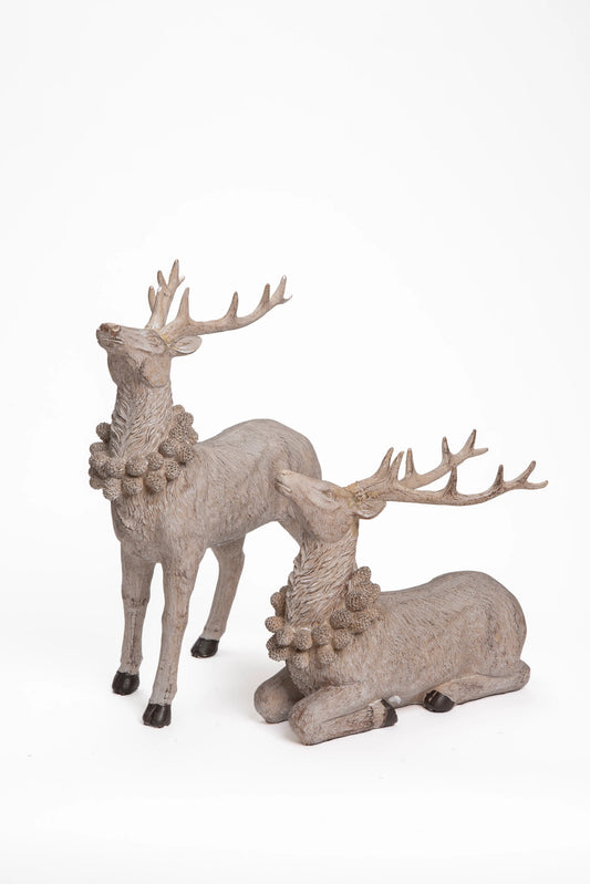 Set de 2 Ciervos Decorativos Plateado Envejecido