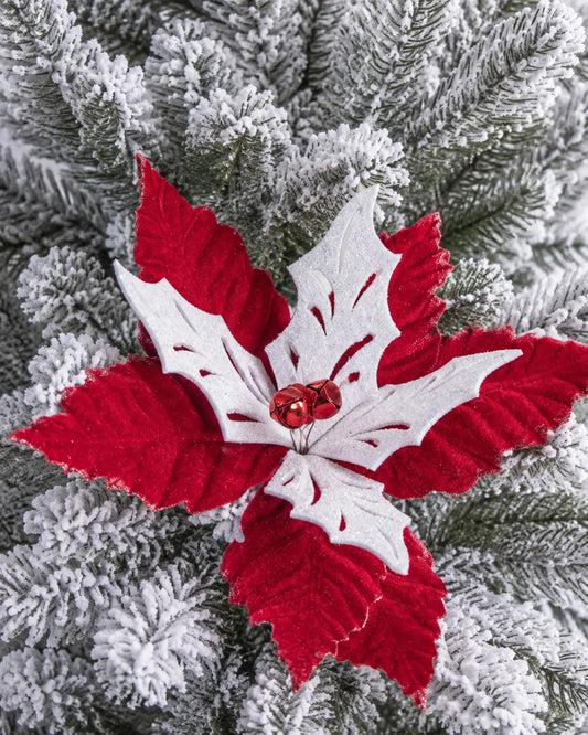 Flor de Nochebuena Roja y Blanca con Cascabeles