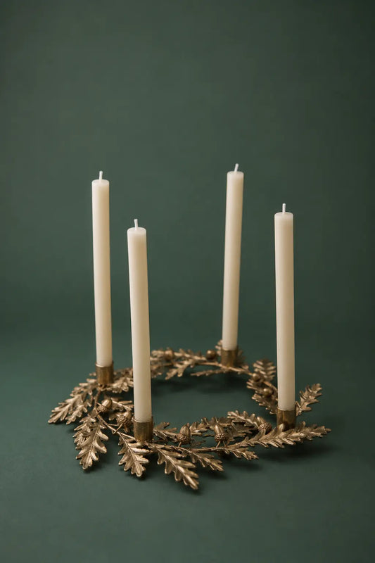 Candelabro Corona de Metal con Hojas de Roble para 4 Velas