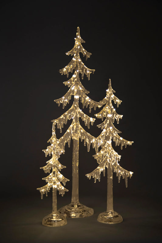 Set de 3 Árboles Decorativos de Acrílico con Luces LED Efecto Escarcha