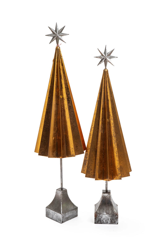 Set de 2 Árboles Decorativos de Metal Dorado con Estrella