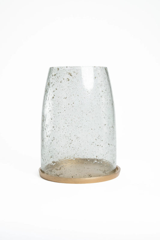 Portavela de Cristal Transparente con Base de Metal