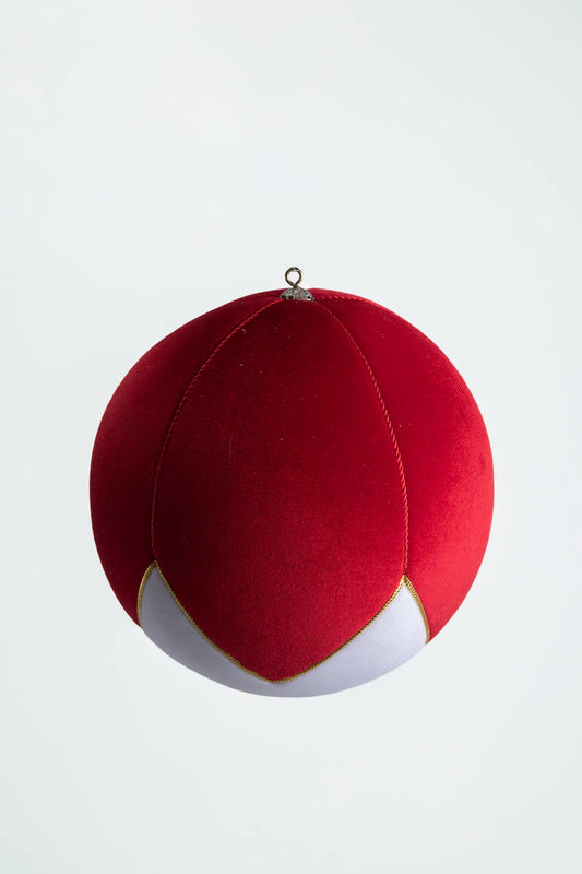 Esfera Navideña Terciopelo Estrella Blanco y Rojo