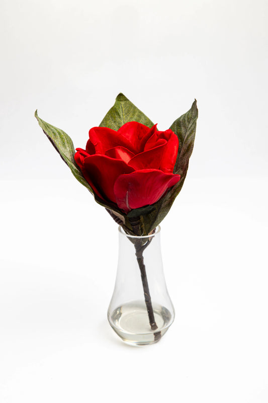 Magnolia Artificial en Florero de Cristal 28cm