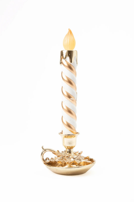 Vela LED Decorativa de Resina en Candelabro Dorado