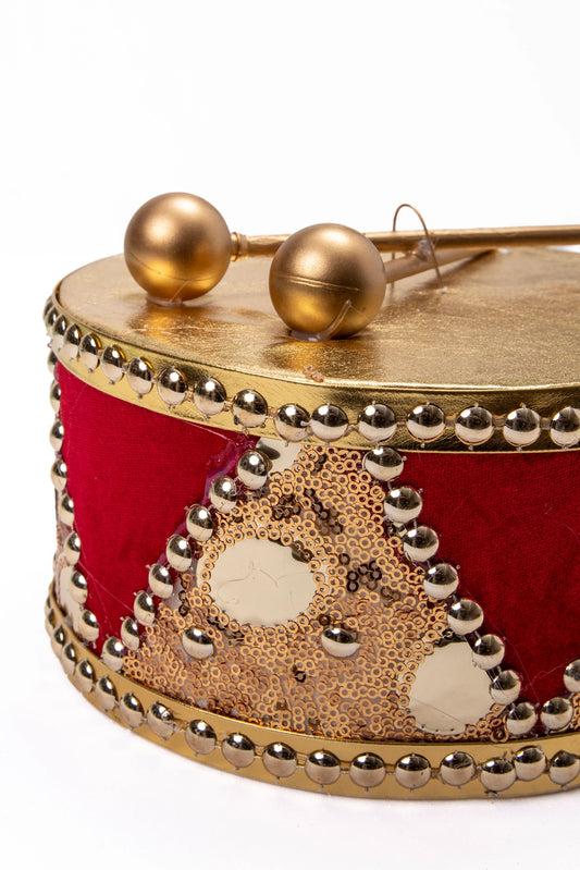 Colgante Tambor Navideño Rojo y Oro 19 cm