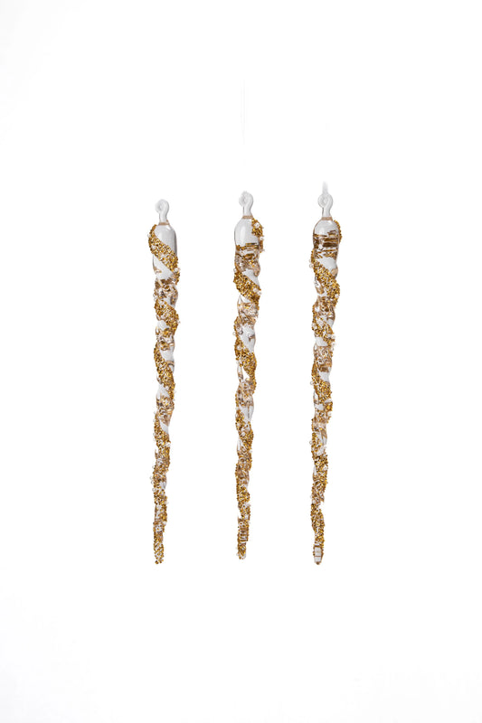 Colgante Navideño Carámbano de Cristal Dorado Set de 3