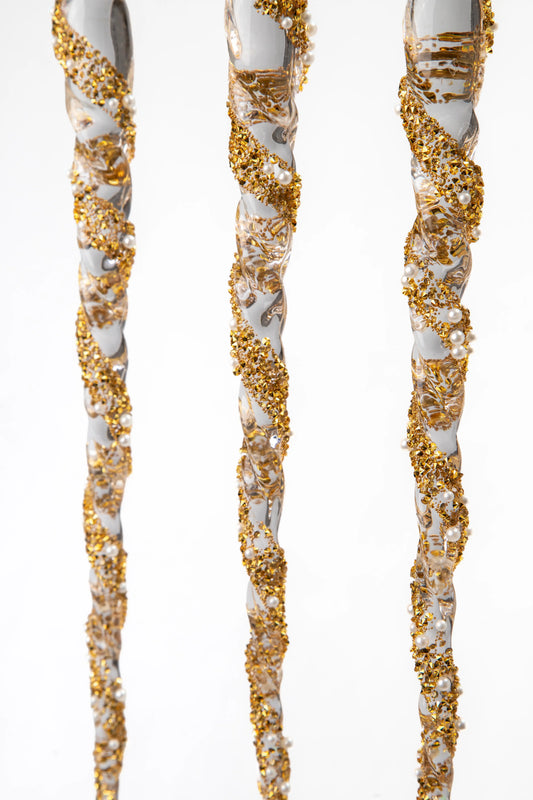 Colgante Navideño Carámbano de Cristal Dorado Set de 3