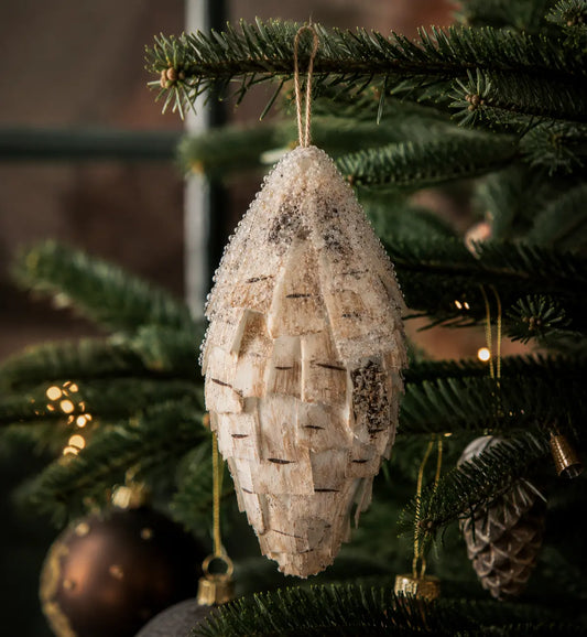 Finial Navideño de Corteza de Abedul con Glitter 24cm