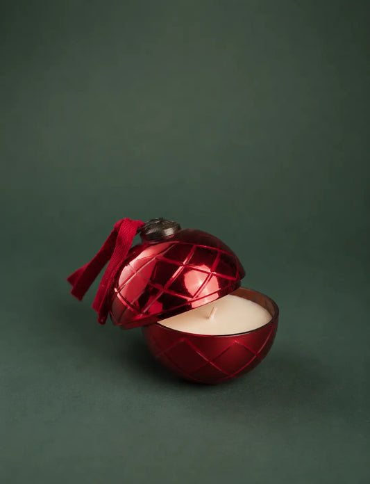 Vela Aromática en Esfera Roja Brillante Estilo Esfera Navideña