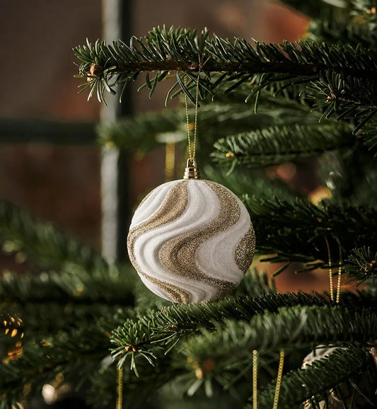 Esfera Navideña Ondas Champagne y Blanco 13cm