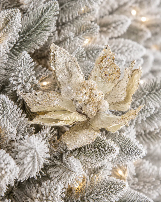 Flor de Nochebuena Champagne con Brillantina y Cristal