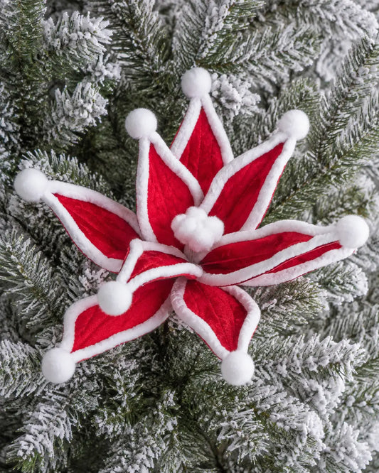 Flor de Nochebuena de Terciopelo Roja con Orilla de Peluche