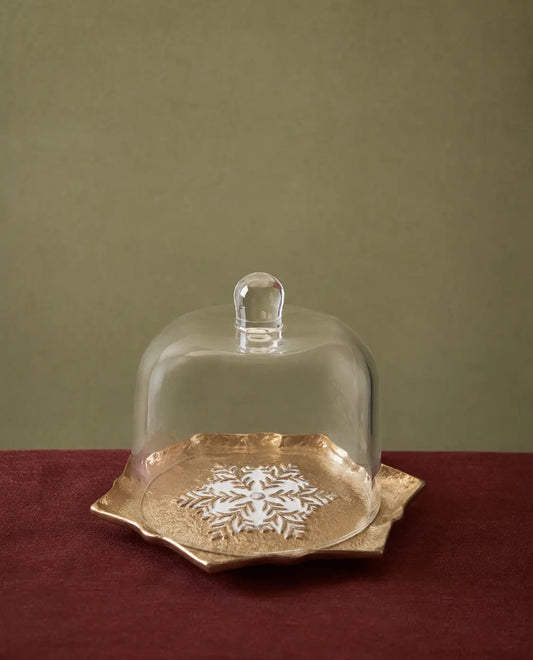 Domo de Cristal con Base de Metal Copo de Nieve Dorado