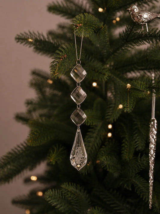 Set de 2 Colgantes Cristal Facetado Plata 17 cm