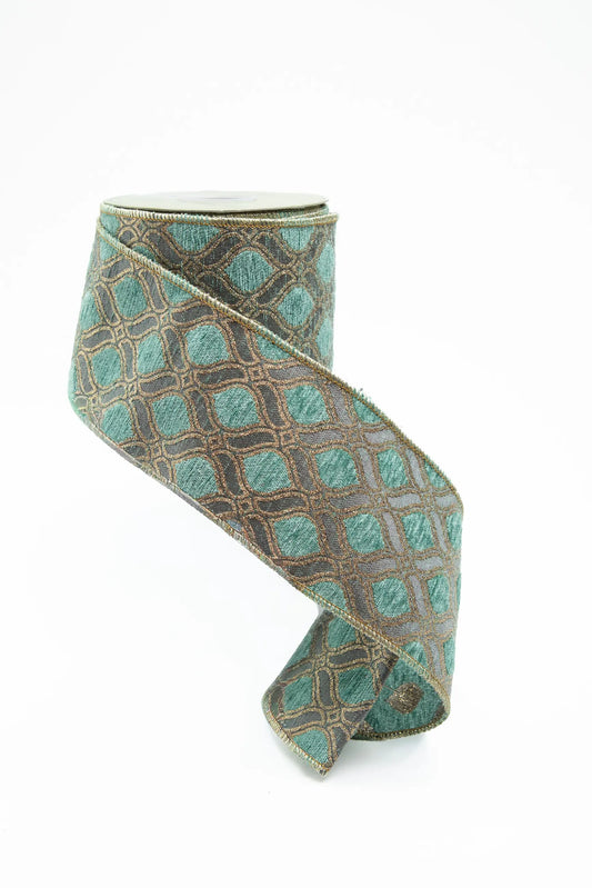 Listón Jacquard Geométrico Verde Jade