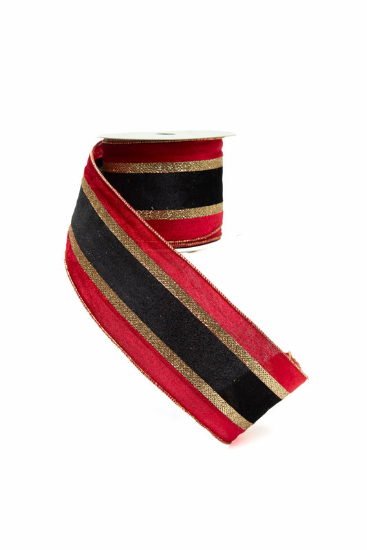 Listón Rojo Franja Negra y Dorada
