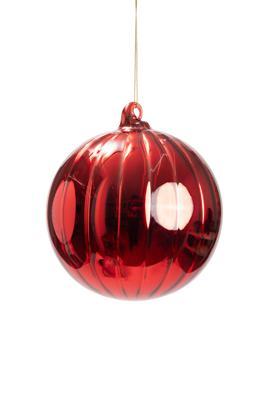 Esfera Navideña de Cristal Rojo Acanalada 15cm