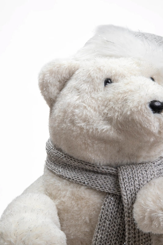 Oso Polar Grande Blanco con Bufanda Plata