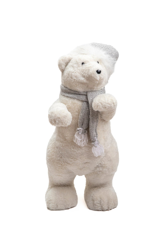 Oso Polar Grande Blanco con Bufanda Plata