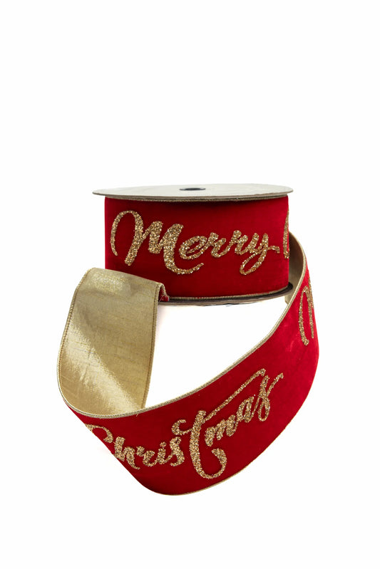 Listón Terciopelo Rojo Merry Christmas Dorado