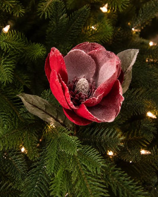 Vara de Magnolia Artificial Roja con Escarcha 56cm