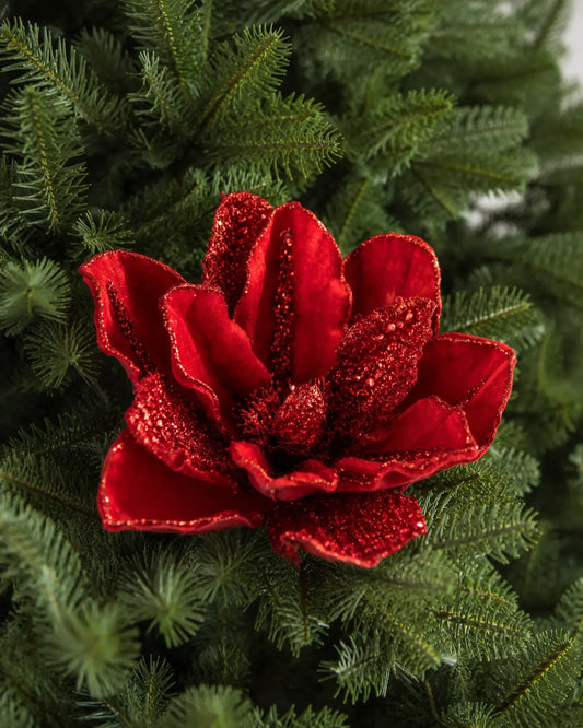 Flor de Magnolia Roja Terciopelo
