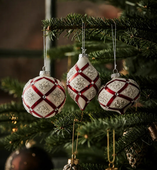 Ornamento Joyado Blanco y Rojo Esfera