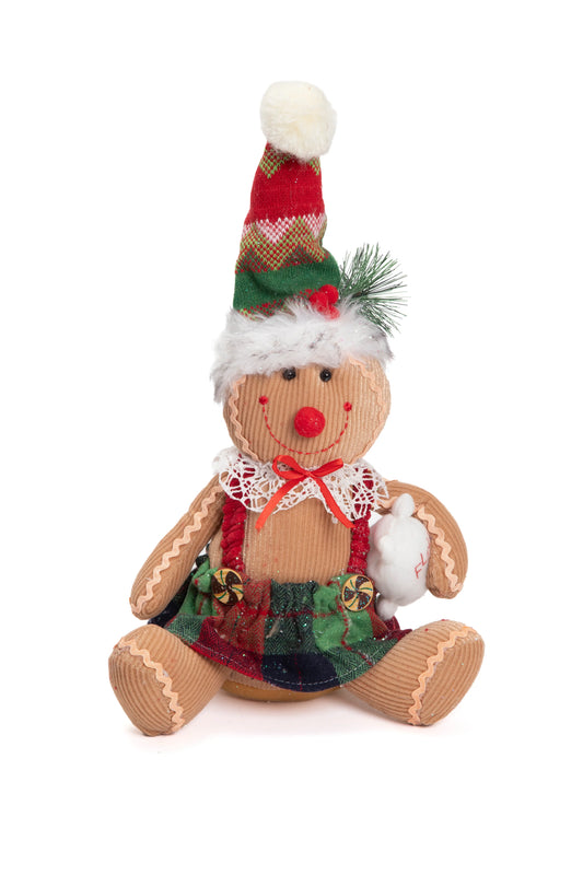 Set de 2 Muñecos de Jengibre Sentados con Gorro Navideño