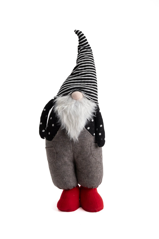 Gnomo Navideño de Tela en Blanco y Negro con Botas Rojas