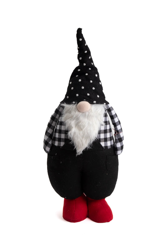 Gnomo Navideño de Tela en Blanco y Negro con Botas Rojas