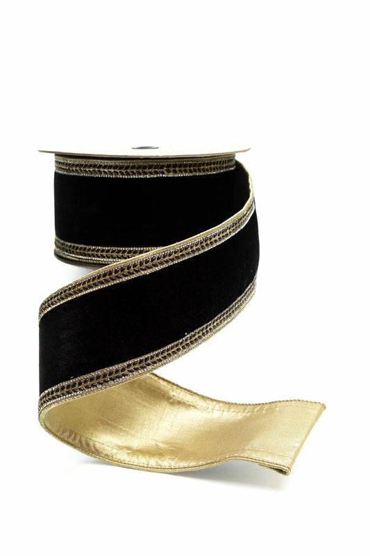 Listón Terciopelo Negro con Orilla Dorada y Diamantes