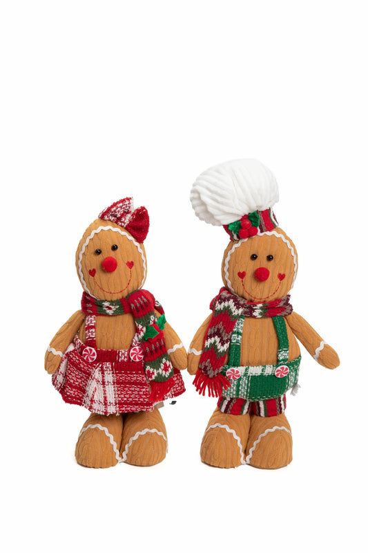 Pareja de Muñecos de Jengibre Pequeños en Rojo y Verde