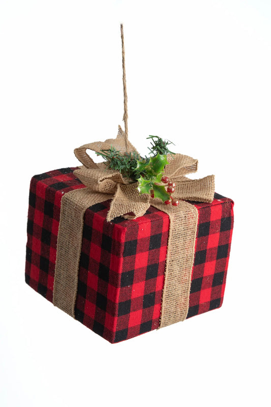 Colgante Caja de Regalo Cuadros Búfalo con Moño de Yute