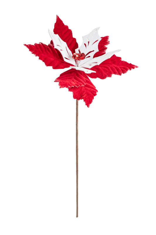 Flor de Nochebuena Roja y Blanca con Cascabeles