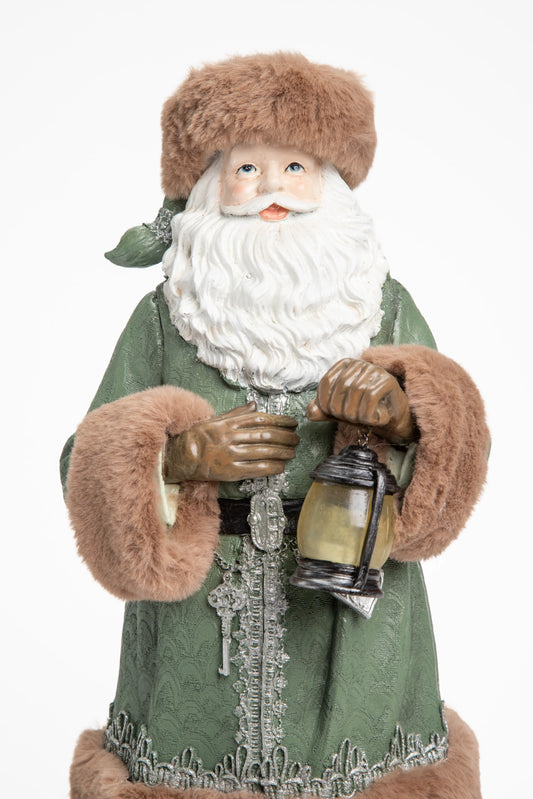 Figura Decorativa de Santa Claus en Verde Salvia con Farol