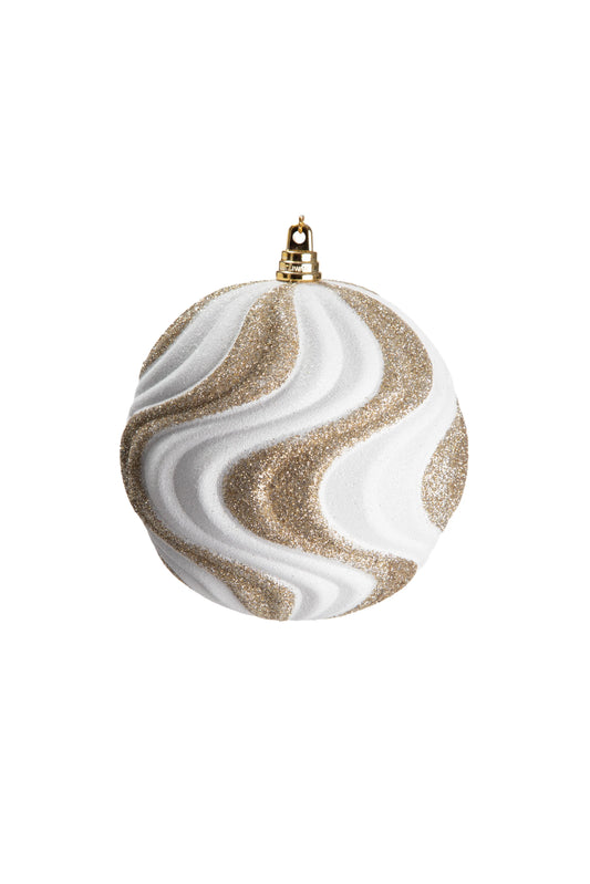 Esfera Navideña Ondas Champagne y Blanco 13cm
